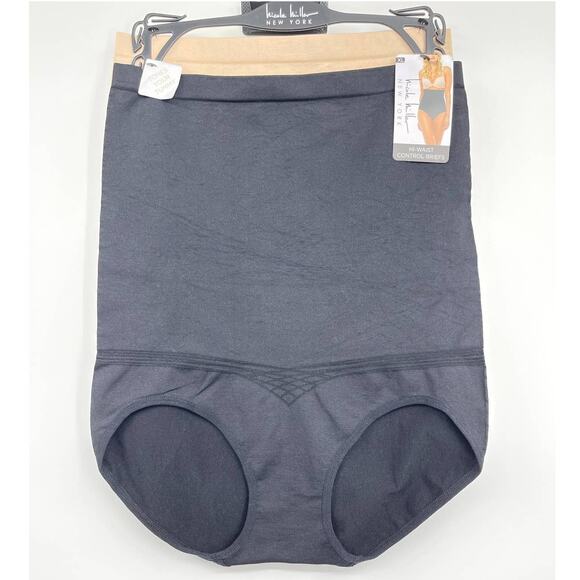 Nicole Miller Hi Waist Control Briefs Seamless Stretch Black Beige XL NEW 2 pack - Picture 1 of 6